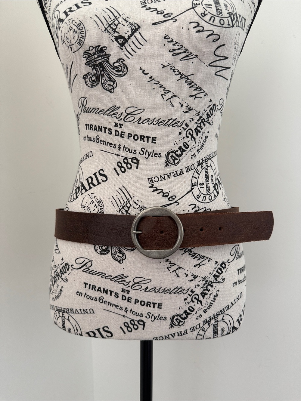 Vintage Ailes Collection Dark Brown Genuine Leather Embossed Belt - Size L